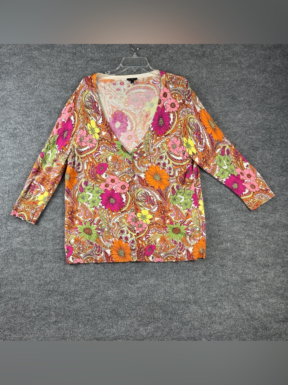 Talbots Woman Retro Floral Paisley Button Front V-Neck Cardigan Size 1X Plus